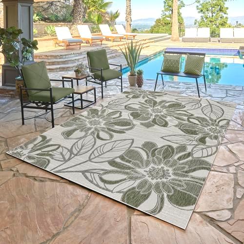 Gertmenian Indoor Outdoor Casual Area Rug - 6x9 Medium, Fade Resistant, Ideal for High Traffic in Living Room, Bedroom, Patio - Woodbury Floral, Green, 28806 - Image 2