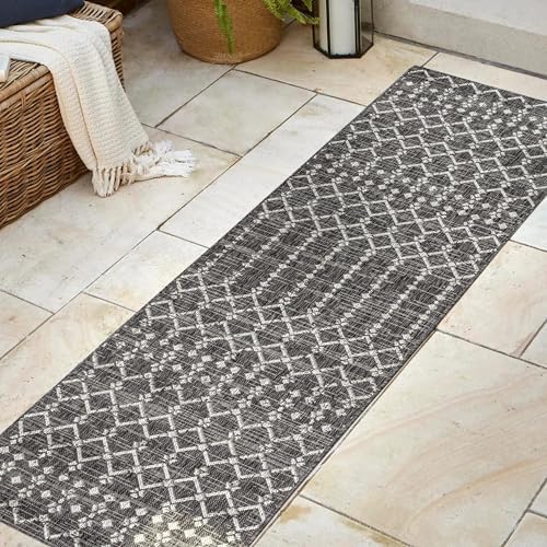 Eyely Moroccan Woven Runner Rug 2X10 Black/Gray, Indoor Outdoor Rug - Image 5