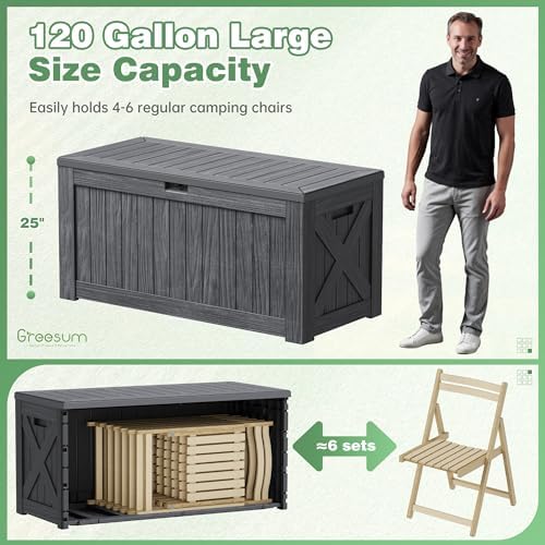 Greesum Outdoor Storage Box 120 Gallon Storage Bin with Lid for Patio Furniture, Garden Tools, Pool Supplies, Lockable, Waterproof and UV Resistant, Gray - Image 4