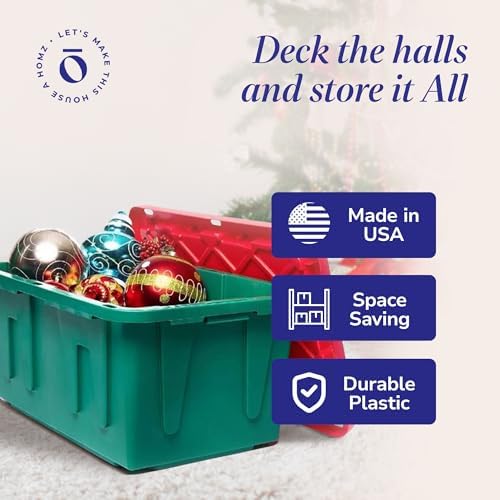 HOMZ Durabilt Plastic Storage Bins with Lids, 15 Gal, Red/Green, 2 Pack - Image 6