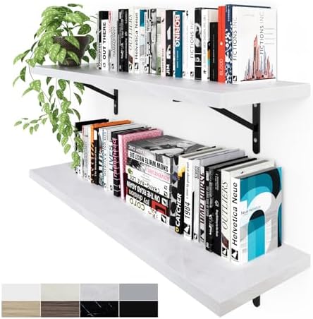 Kaboon 36 inch Long 10 inch Deep Floating Shelves for Wall Set of 2, Large Open Shelves Wall Mounted, Space Saving Home and Commercial Use, White Rock by Kaboon