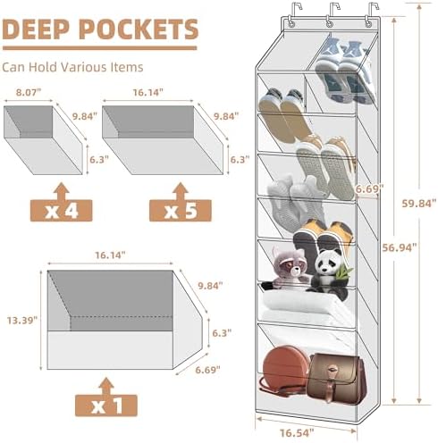 STORAGE MANIAC Over the Door Shoe Organizer Heavy-Duty Large Deep Pocket Hanging Shoe Organizer Shoe Rack Door Closet Shoe Organizer for Wall, Dorm & Narrow Door Storage Shoe Holder Black, 2 Pack - Image 3