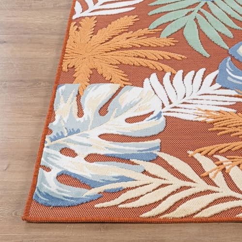 Luul Home Floral Indoor Outdoor Rugs 6x9 Large Area Rug for Living Room, Patio Decor, Kitchen, and Entryway Rug, Washable Stain Resistant Outside Carpet Orange 6 x 9 - Image 5