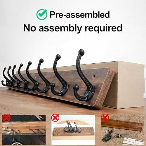 WEBI Rustic Coat Rack Wall Mount,35.43" Long 8 Cast Iron Coat Hooks Wall Mounted,Heavy Duty Wood Wall Coat Hanger Hooks for Hanging Coats,Jacket,Clothes,Backpack,Farmhouse,Rustic Brown - Image 4