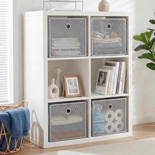 4 Pcs Foldable Metal Cube Storage Baskets, 13x13in, Grey - Image 5