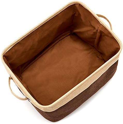 EZOWare Set of 3 Large Canvas Fabric Tweed Storage Organizer Cube Set W/Handles for Nursery Kids Toddlers Home and Office - 15 L x 10.5 W x 9.4 H -Brown/Beige - Image 5