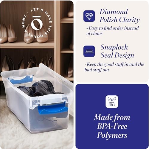 HOMZ Clear Plastic Storage Bins w/Latching Lid, 7.5 Qt, Blue, 5 Pack - Image 3