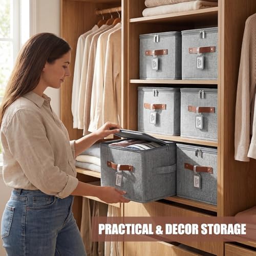 6 Pack Fabric Closet Storage Bins with Lids, 10×8×7 in, Gray - Image 6