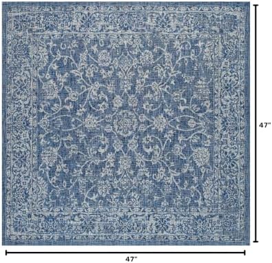 JONATHAN Y Weave Floral Indoor Outdoor Square Area Rug 4X4 Navy/Gray, Tela Bohemian Textured for Backyard, Patio, Porch, Easy-Cleaning, High Traffic, Pet-Friendly, Non-Shedding (SMB100B-4SQ) - Image 2