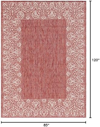 Unique Loom Outdoor Border Collection Area Rug - Floral Border (7' 1" x 10' Rectangle, Rust Red/ Ivory) - Image 2