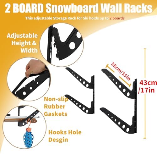 Snowboard Wall Racks, Adjustable Storage Rack for Ski, Surfboard, Wakeboard, Snowboard Wall Mount Display, White/Black - Image 2