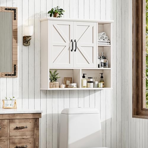 Bathroom Wall Cabinet, Farmhouse Medicine Cabinet with Doors, Rustic White - Image 2