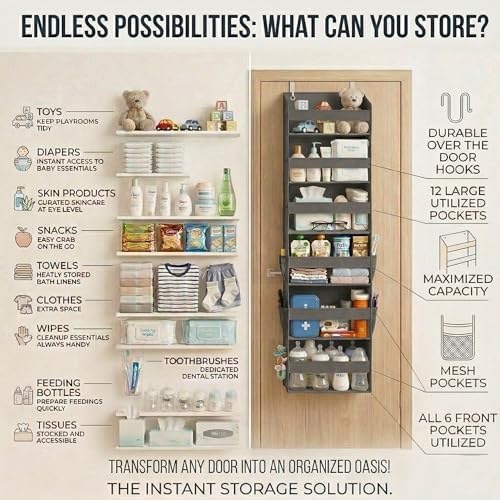 HOMELUX THEORY Over the Door Organizer, 6-Tier, 100D Fabric, Dark Gray 2pc - Image 6
