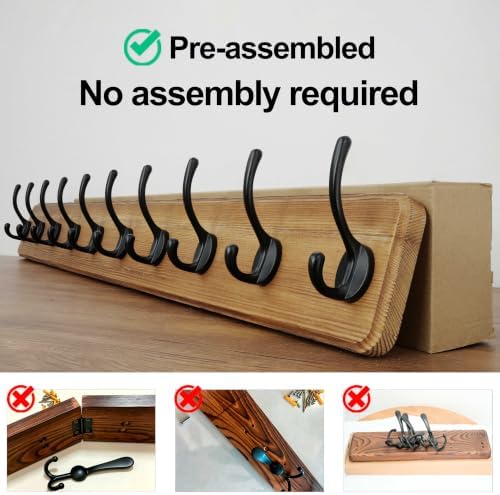 WEBI Rustic Coat Rack Wall Mount,10 Hooks,38 9/16" Long Coat Hooks Wall Mounted,16’’ Hole to Hole,Wood Coat Hanger Wall,Hook Rack Hooks for Hanging Coats,Jacket,Clothes,Hats,Brown - Image 6