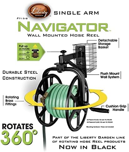 Liberty Garden 712-B Single Arm Navigator Multi-Directional Garden Hose Reel, Holds 125-Feet of, 5/8-Inch, Black - Image 2