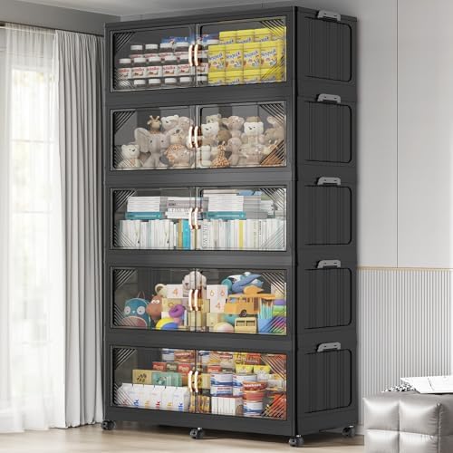 BROVIEW V60 1100QT Plastic Stackable Storage Bins with Lid, 5Pack Black by BROVIEW-EnjoytheArtofLife