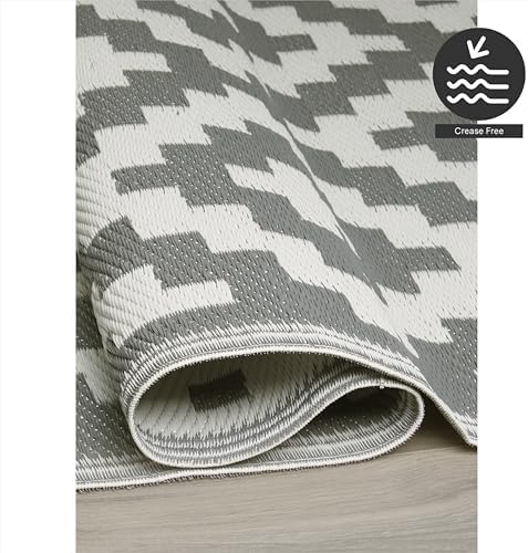FH Home Outdoor Rug - Waterproof, Fade Resistant, Reversible - Premium Recycled Plastic - Geometric - Large Patio, Deck, Sunroom, Camping, RV - Aztec - Gray & White Crease Free - 6 x 9 ft - Image 6