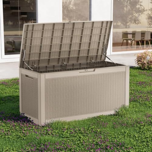 170 Gallon Resin Deck Box, Lockable Waterproof UV‑Resistant Outdoor Storage Outside Bench for Patio Porch, Pool Floats, Garden Tools & Cushions, Grey - Image 2