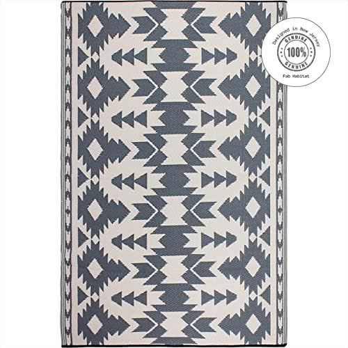 Fab Habitat Outdoor Rug - Waterproof, Fade Resistant, Crease-Free - Premium Recycled Plastic - Southwestern Aztec Neutral - Patio, Porch, Deck, Balcony - Miramar - Gray - 5 x 8 ft - Image 5