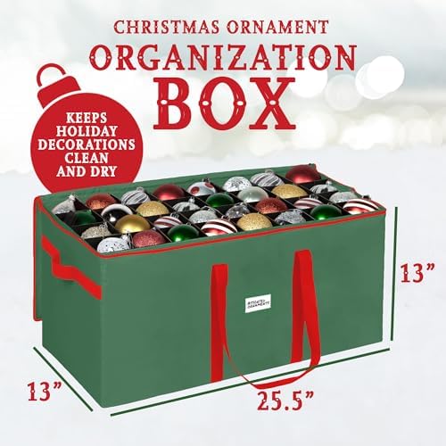 Christmas Ornament Storage Container,Box Stores Up to 128-3 inch ornaments, Adjustable Dividers, Large Organizer Bin to Protect and Store Holiday Décor - Green - Image 4
