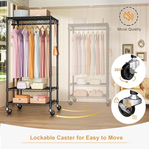 FUTASSI Rolling Clothes Rack, Clothing Racks for Hanging Clothes, Black - Image 3