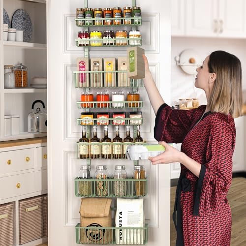 Moforoco Sage Green Over The Door Pantry Organizer, Pantry Door Organizer Shelves, Kitchen Organizers and Storage, Hanging Basket Wall Spice Rack Seasoning Shelves - Image 6