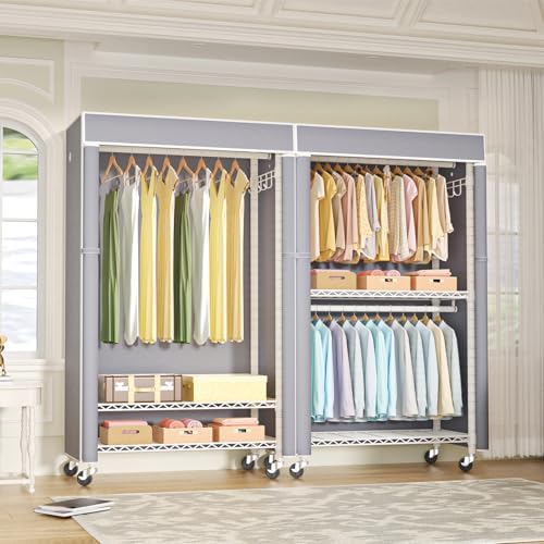 FUTASSI White Clothing Rack with Grey Cover, P1C Rolling Closets - Image 4