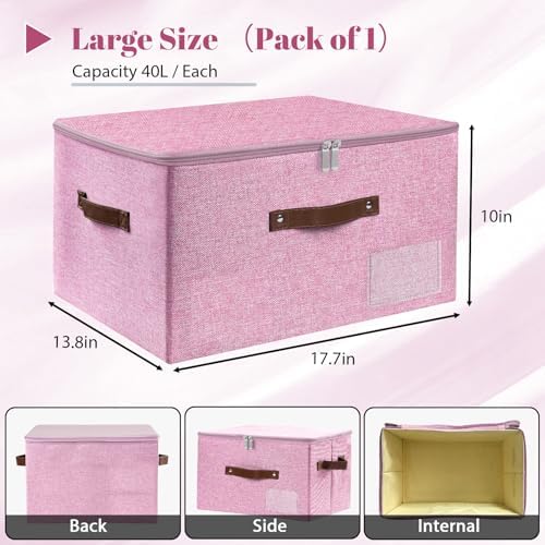 ANMINY Storage Box Fabric Bins with Zipper Lid, 17.7"x13.8"x10" Pink, 3PCS - Image 6