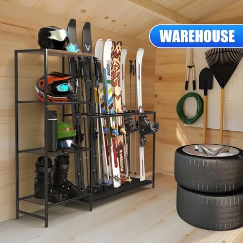 Freestanding Ski Rack, Ski Storage Rack w/Width-Adjustable Bars - Image 7