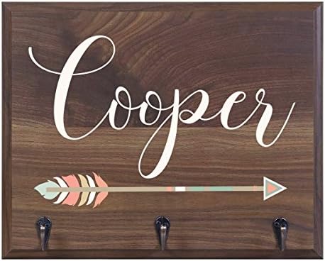 Rooms Organized Personalized Family Name Wall Mounted Coat, Hat, Key, Pet Leash Collar Rack New Home Housewarming Gift Ideas with 3 Hooks 15" w x 12" h 4.25" deep (Last Name Arrow) by Unknown