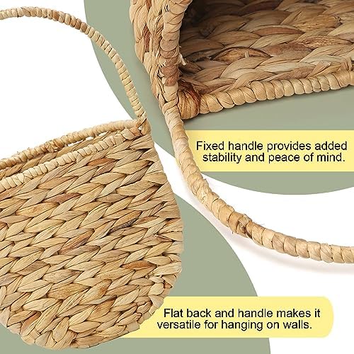 Wall Hanging Baskets Set of 2, Water Hyacinth Woven Basket, Flat Back Hanging Baskets for Plants & Flowers, Semi-Round Wall Decor for Garden, Porch, Bathroom & Kitchen - Image 5