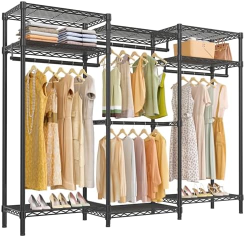 VIPEK V5i Garment Rack Heavy Duty Clothes Rack for Hanging Clothes, Portable Wardrobe Closet Freestanding Clothing Rack with 8 Adjustable Shelves & 4 Hang Rods, 68.9" L x 15.7" W x 76.4" H, Black by VIPEK
