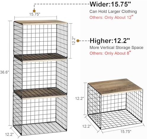 Widened & Heightened Closet Organizers And Storage Shelves With Top Board, Set of 3 Stackable Closet Shelf Organizer Storage Bin Basket For Clothes Sweaters,Space-saving, Sturdy,Wider Higher Size - Image 2