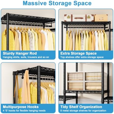 Ulif E4 Plus Heavy Duty Clothes Rack, Black Metal Closet Storage System - Image 6