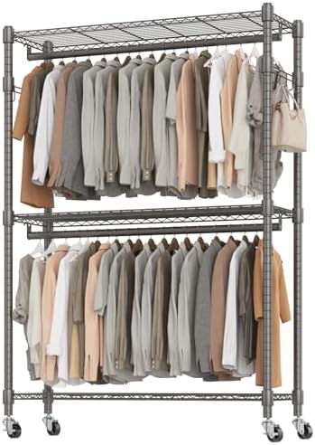 BATHWA Clothes Racks for Hanging Clothes, 25 mm tube Heavy Duty 47.3"W x 17.7"D x 80.7"H Large Wardrobe Rack with Shelves & Wheels Rolling Multifuctional for Bedroom Laundry Walk-in Closet Organizer by BATHWA