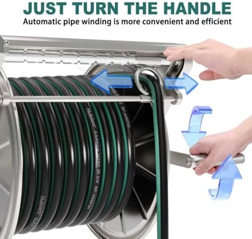 Stainless Steel Garden Hose Reel with 5/8" x 100 ft Heavy Duty Hose, Wall Mount Water Hose Holder, Hose Reels with Crank Handle for Outside, Lawn, Yard, Garage - Image 3