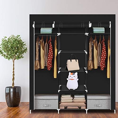 Knocbel Portable Closets Freestanding Closet Organzier Clothes Garment Rack with Storage Shelves & 2 Hanging Rods 59" W x 17" D x 68.9" H Black - Image 3
