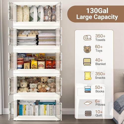 BROVIEW 460Qt Stackable Storage Bins with Lids & Wheels, 4-Pack Large Plastic Collapsible Latching Boxes, Closet Organizers and Storage Cabinet Shelves, for Home Garage Office Organization, V7 White - Image 6