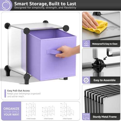 Sorbus 6 Cube Storage Organizer with 6 Fabric Bins (Clear) - Image 5