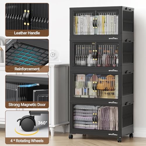 BROVIEW 240Qt Stackable Storage Bins with Lid for Home Dorm, 3Pack Black - Image 5