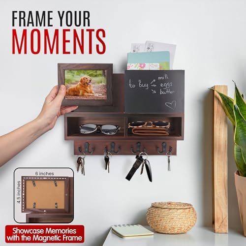 Spacelog Key and Mail Holder for Wall with Chalkboard – Magnetic Photo Frame Key Holder Wall Mount, Dark Walnut, Dual Storage & Cupboards Mail and Key Organizer for Wall - Image 3