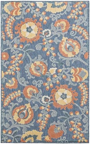 Nourison Home Aloha Blue Rose 2'8" x 4' Area Rug - Easy Clean, Non Shedding, Bed Room, Living Room, Dining Room, Kitchen (3' x 4') - Image 3