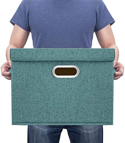 TYEERS Large Storage Bins with Lids, Collapsible, Washable, Fabric Storage Boxes for Organizing, 17.3x11.8x11.4 inches, 5 Pack, Aqua Deep - Image 6