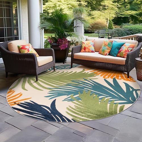 Rugshop Lucca Indoor/Outdoor Contemporary Floral Durable Round Rug Multi 8' by Rugshop