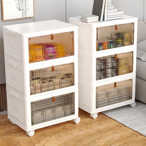 3 Tier Plastic Storage Bins with Lids 35QT, Stackable Storage Containers with Wheels, Folding Storage Boxes, Collapsible Storage Bins, Closet Organizers and Storage for Living Room,Office,Dorm - Image 6