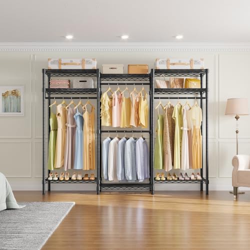 VIPEK V5i Garment Rack Heavy Duty Clothes Rack for Hanging Clothes, Portable Wardrobe Closet Freestanding Clothing Rack with 8 Adjustable Shelves & 4 Hang Rods, 68.9" L x 15.7" W x 76.4" H, Black - Image 2