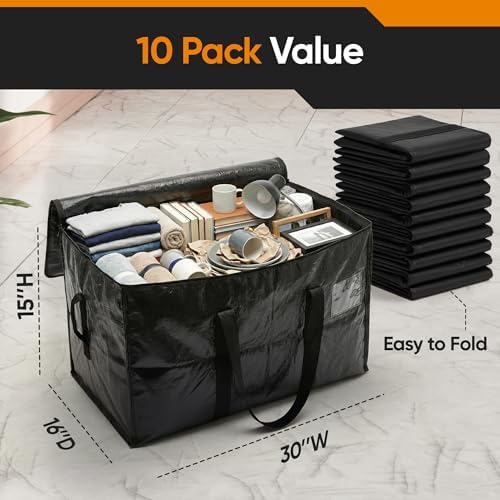 HOLDN’ STORAGE 10 Pack Large Moving Bags, 30-Gal Heavy-Duty Storage Totes - Image 3
