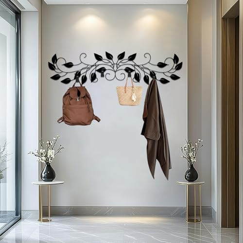 Leaf Vine Coat Rack, Tree Branch Wall Mount, Rustic Botanical Wall Decor, Nature Coat Hanger for, Hats, Bags, Keys, Farmhouse Home Decor for Entryway, Mudroom, Hallway (Silver, 53" L x 13" W) - Image 7