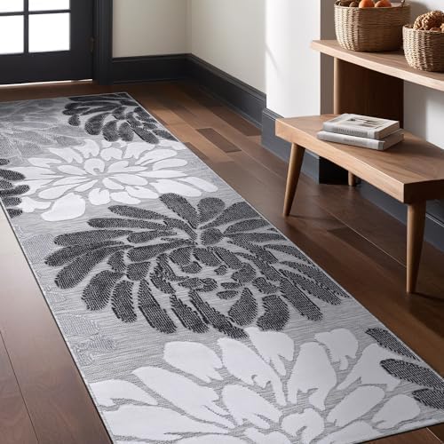 Luul Home Floral Indoor Outdoor Runner Rugs 2x7 Entryway Rug, Kitchen, Hallway Rug Washable Stain Resistant Outside Carpet Gray 2 x 7 - Image 4