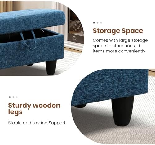 28.5'' Ottoman with Storage, Linen Ottoman Foot Rest for Living Room Upholstered Footstool, Perfect Storage Ottoman Bench Bag Floor Chair for Bedroom or Entryway, Blue - Image 5